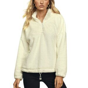 Luxe Lounge Ivory Faux-Fur Pullover Sweatshirt